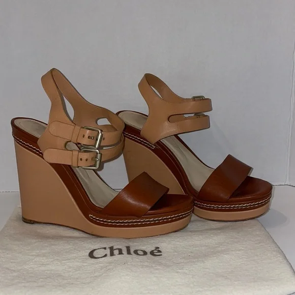 Authentic Chloe Leather wedges 40.5 - Picture 1 of 7